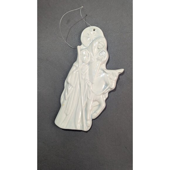 White Ceramic Nativity Ornament Featuring Holy Family & Donkey 6 Inch  Matthew 2 - Picture 3 of 5